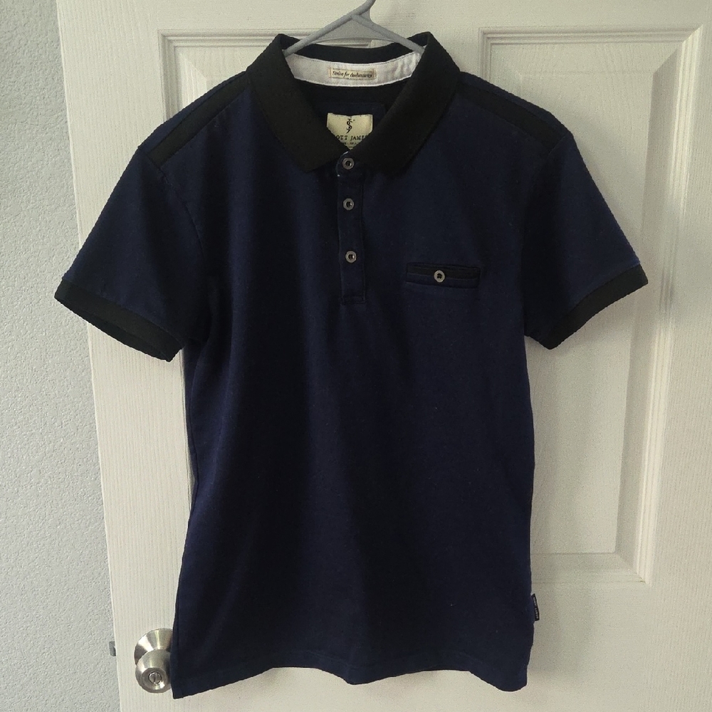 Navy Polo Shirt with Black Accents